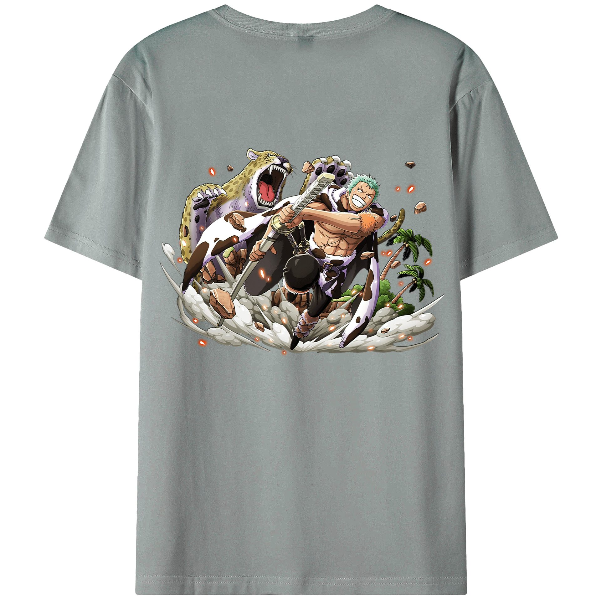 ワンピース ロロノア・ゾロ ONE PIECE Roronoa Zoro 綿100％ メンズ半袖Tシャツ（バックプリント） 通気性